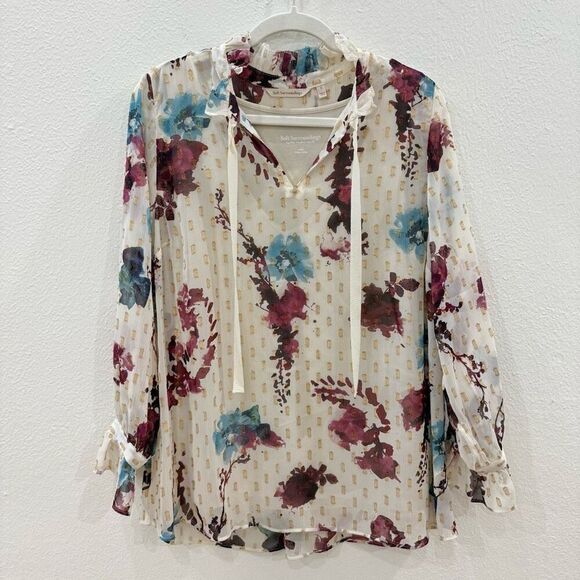 Soft Surroundings Women's Large Primrose Blouse Top Floral Gold Metallic Tie - Picture 1 of 10